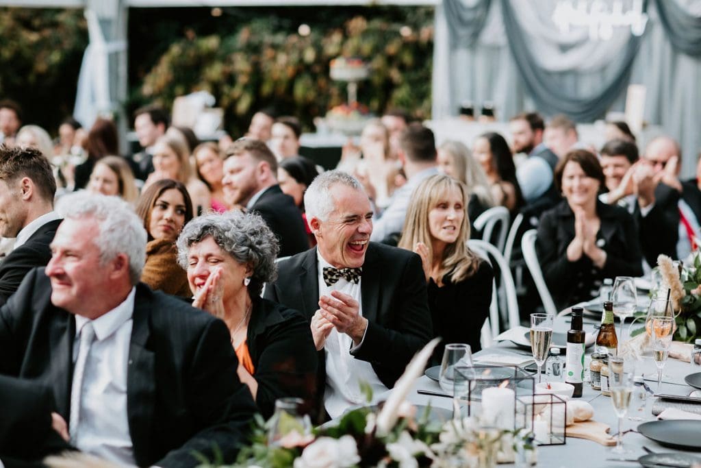 Wedding Guests At Willow And Stone Estate Laughing And Enjoying Speeches