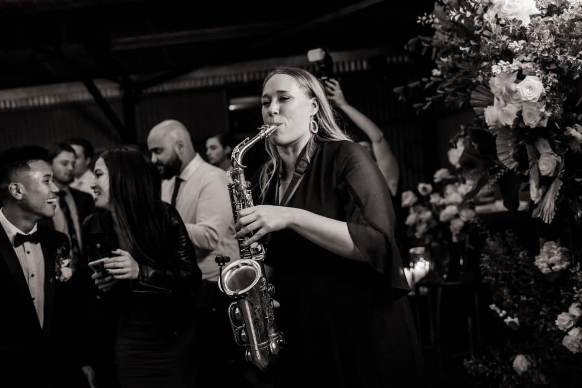 Female Melbourne Sax Player on Wedding Dance Floor