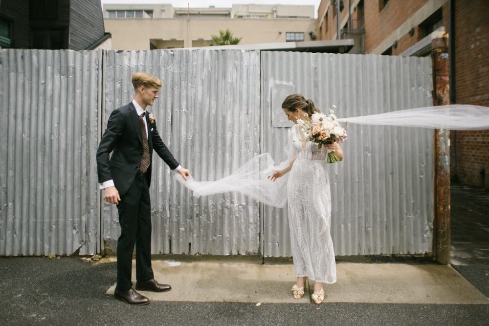 Bride And Groom Pose In Collingwood Photographed By Brown Paper Parcel