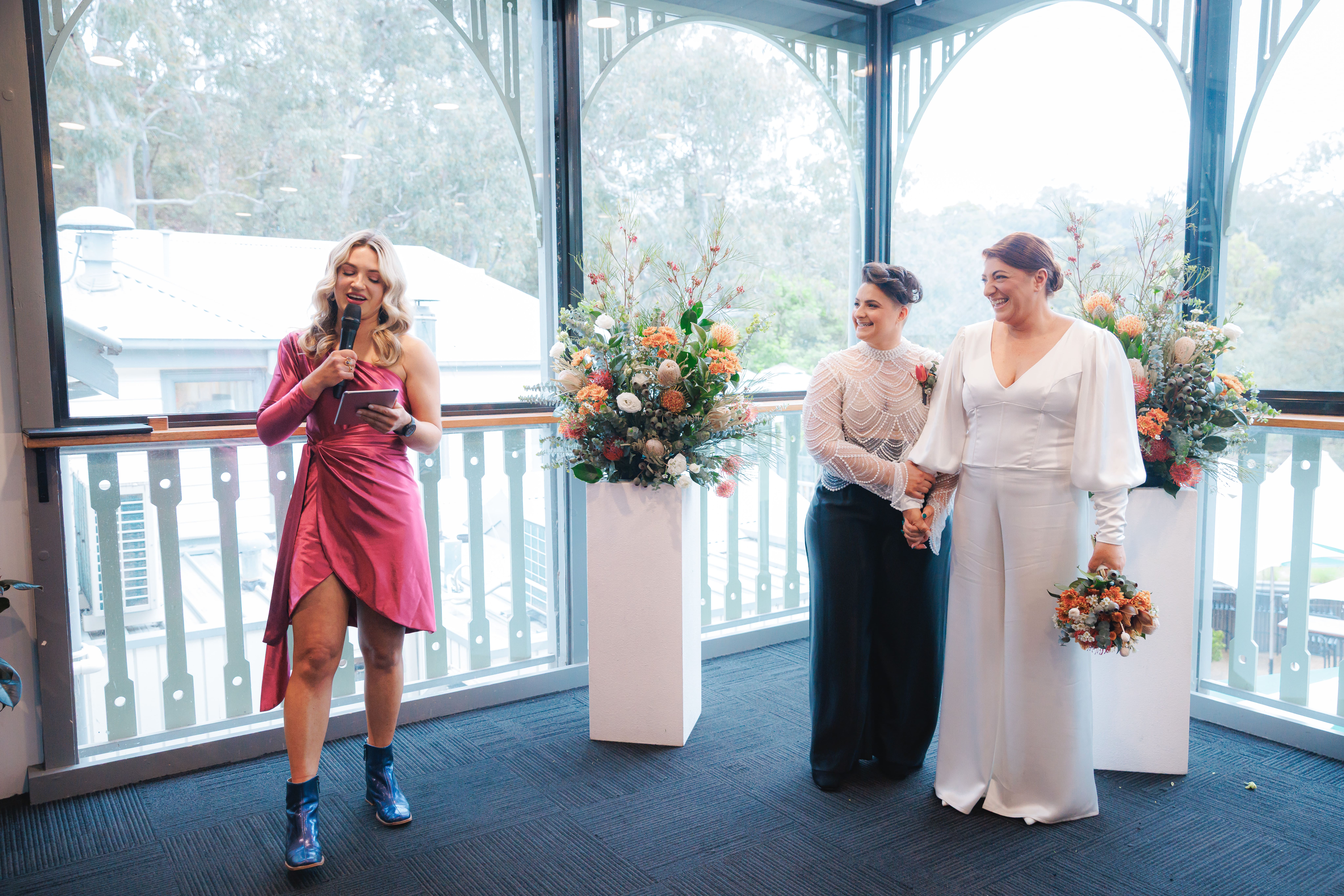 Queer Wedding Ceremony with Celebrant DJ MC Aleks Mac at Studley Park Boathouse